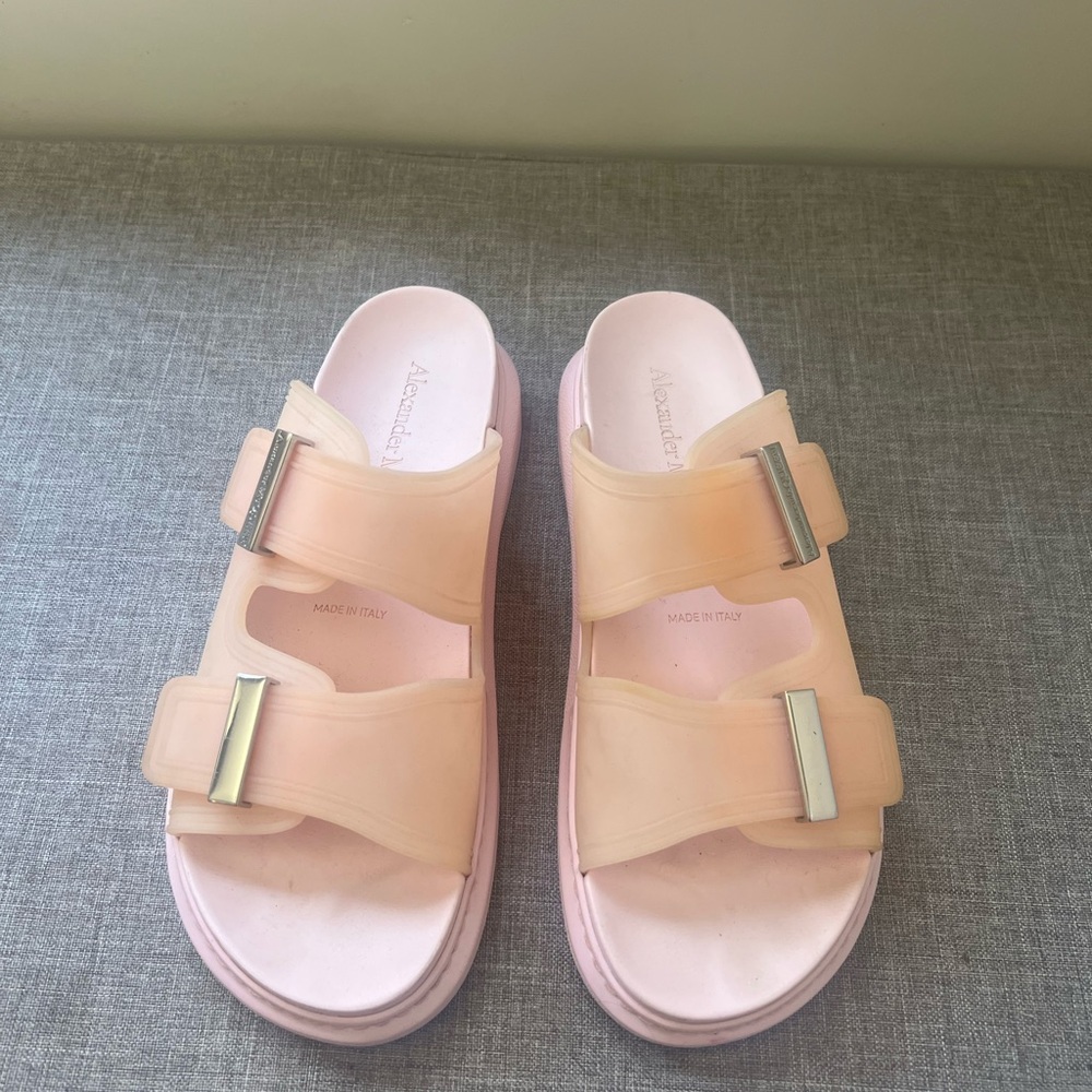 Alexander McQueen pink hybrid Slides with Silver Buckles